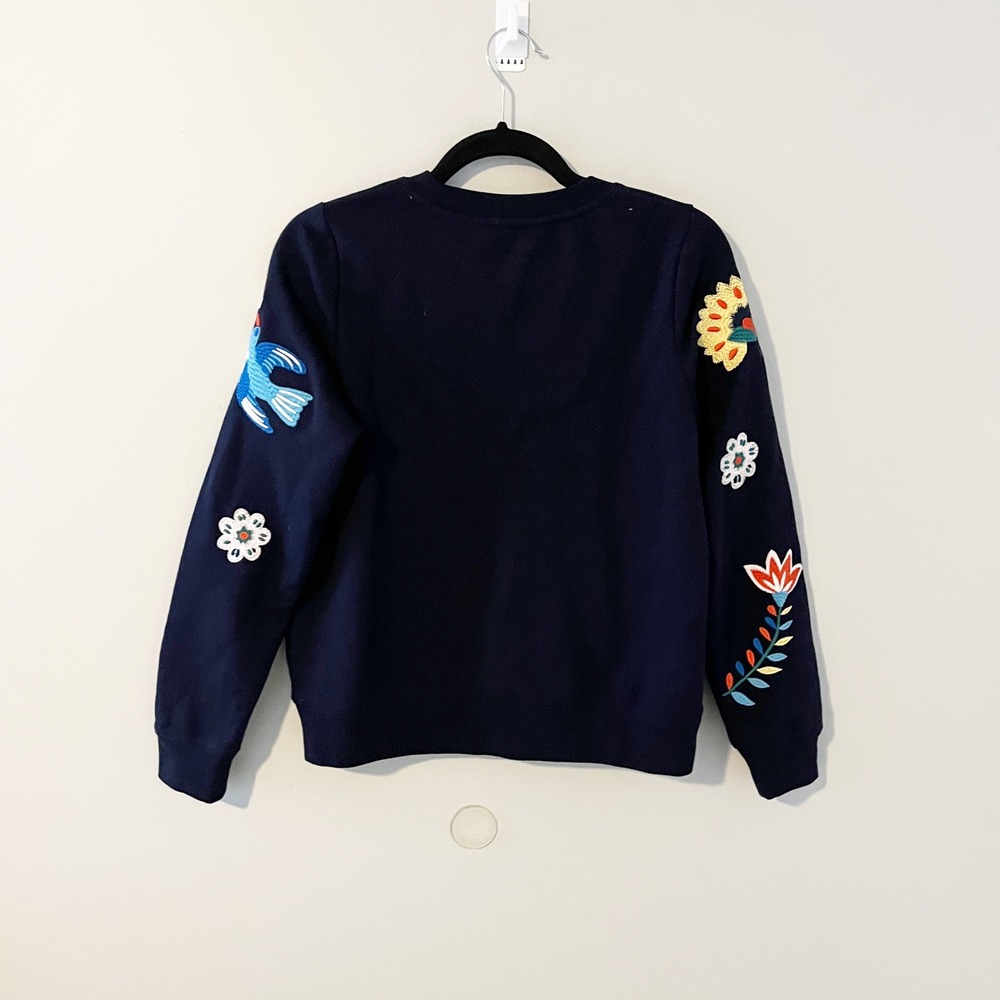 Boden Hannah Embroidered Bird Floral Navy Sweatshirt XS - Picture 2 of 8